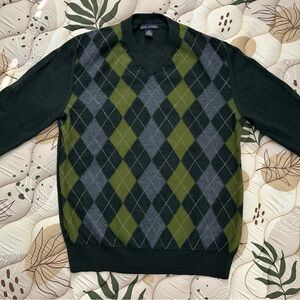 Banana Republic Argyle Merino Wool Sweater - Size M - Green & Gray